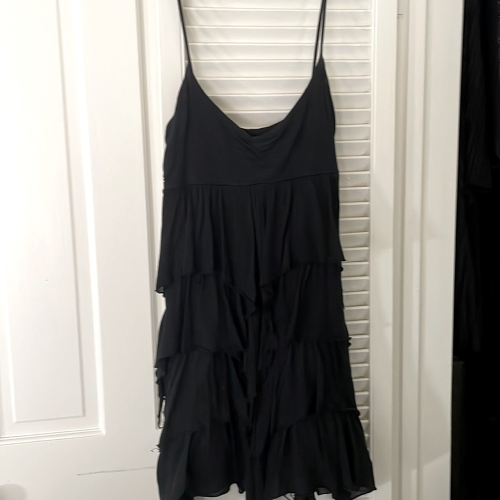 China Doll black ruffled mini party dress.